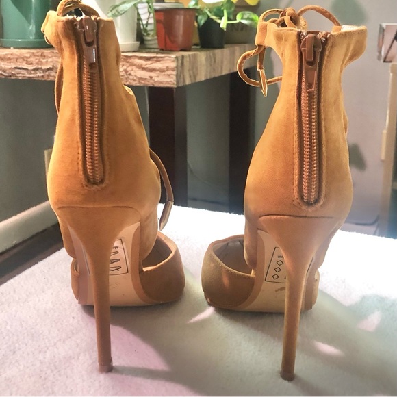 🌞SIZE 7 FIT Shoe Republic LA Chestnut Brown Suede String Up Stiletto Heels - Picture 8 of 9